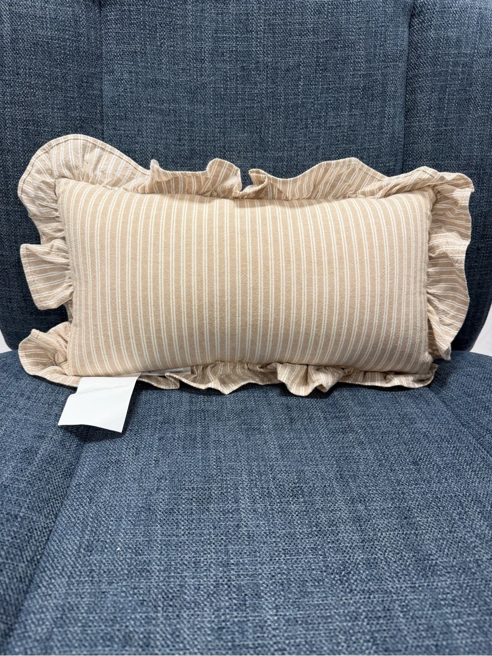 Booked & busy Striped Pinstripe Decorative Pillow Ruffles Embroidered